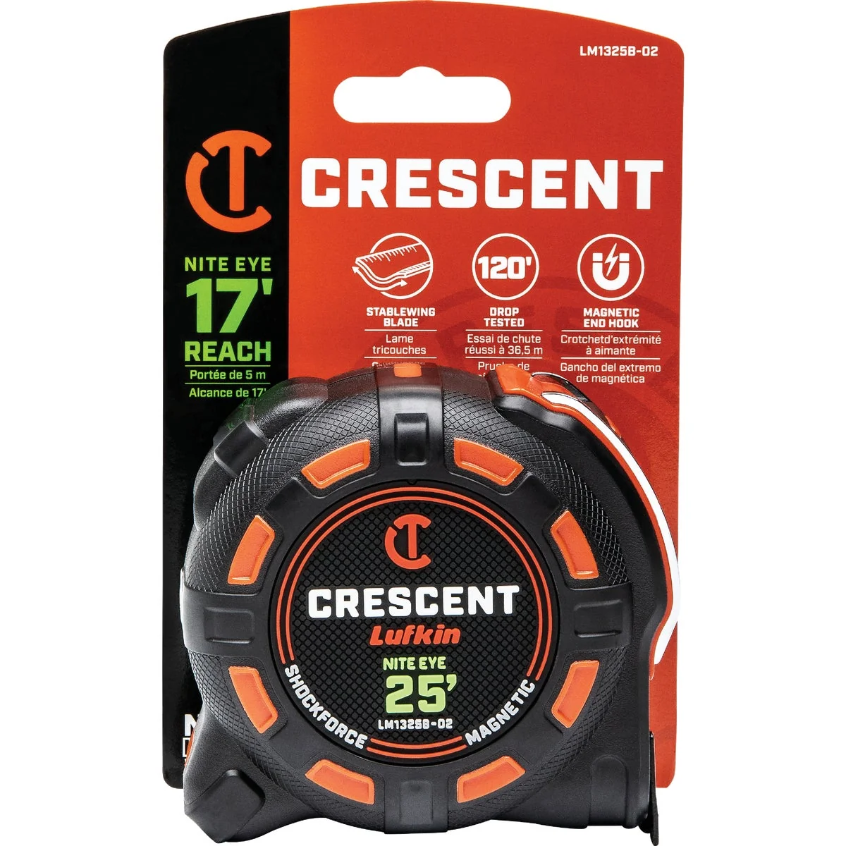 Professional Crescent Lufkin Shockforce Nite Eye 1-1 4 In. x 25 Ft. G2 Magnetic Tape Measure First-Class