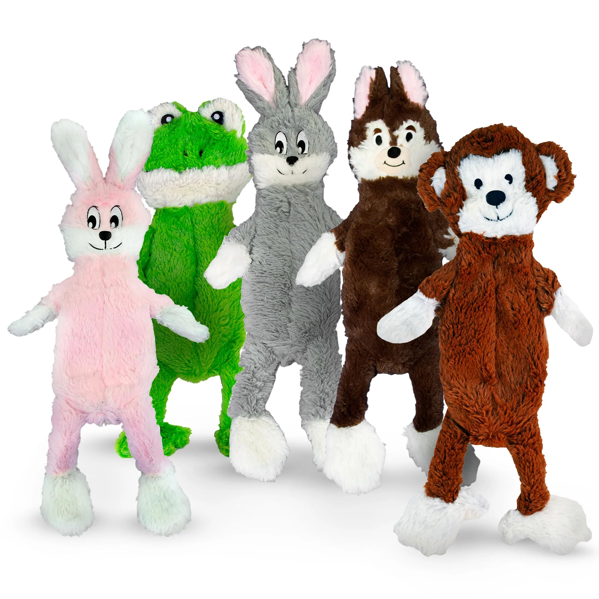 Pure FGA MARKETPLACE Bundle of 5 Flat No-Squeak Plush Dog Toys — 21-Inch Fun for Small Medium Dogs Exceptional