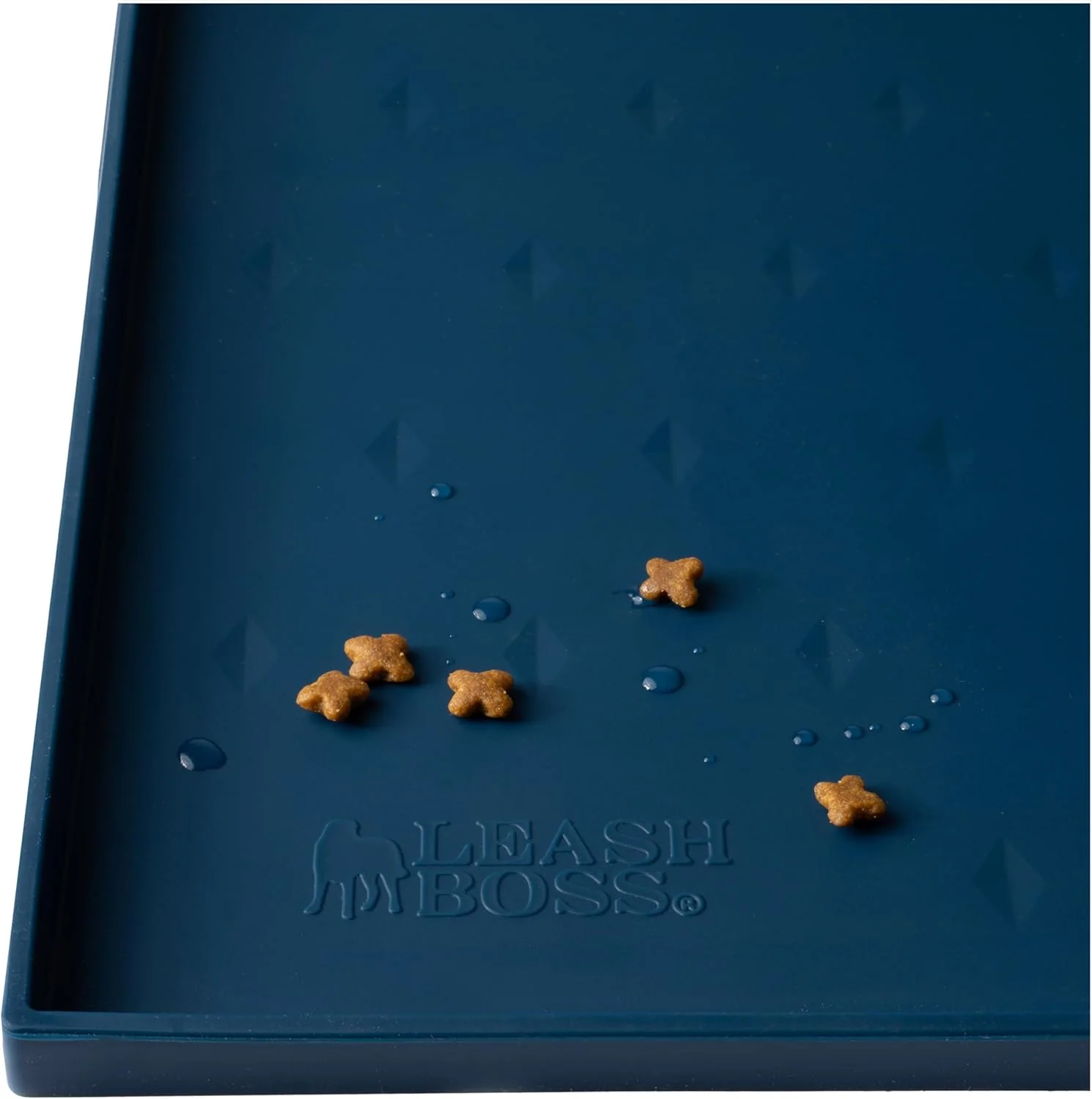 Exceptional Leash Boss Dog Food Mat for Food and Water Bowls Waterproof Silicone Pet Feeding Mat for Floors Extra Tall Raised Edges Cat and Dog Placemat for Floors Dishwasher Safe Small 18 x11 – Navy Natural