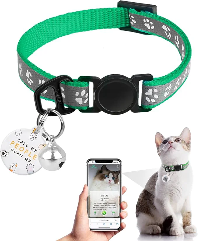 First-Class Cat Collar Breakaway with QR Code Name Tag Reflective Kitten Collars with Bell Lightweight