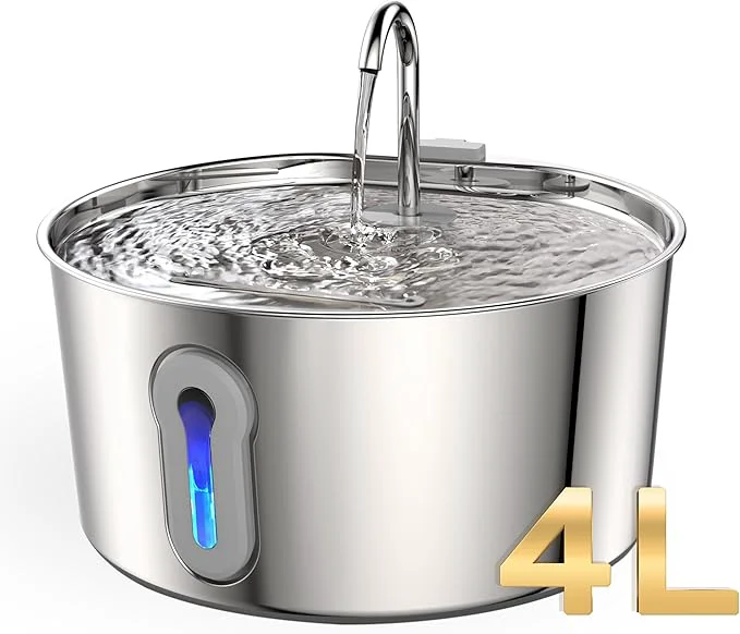 Soft 4L 135oz Large Cat Water Fountain Advanced 304 Stainless Steel Flexible