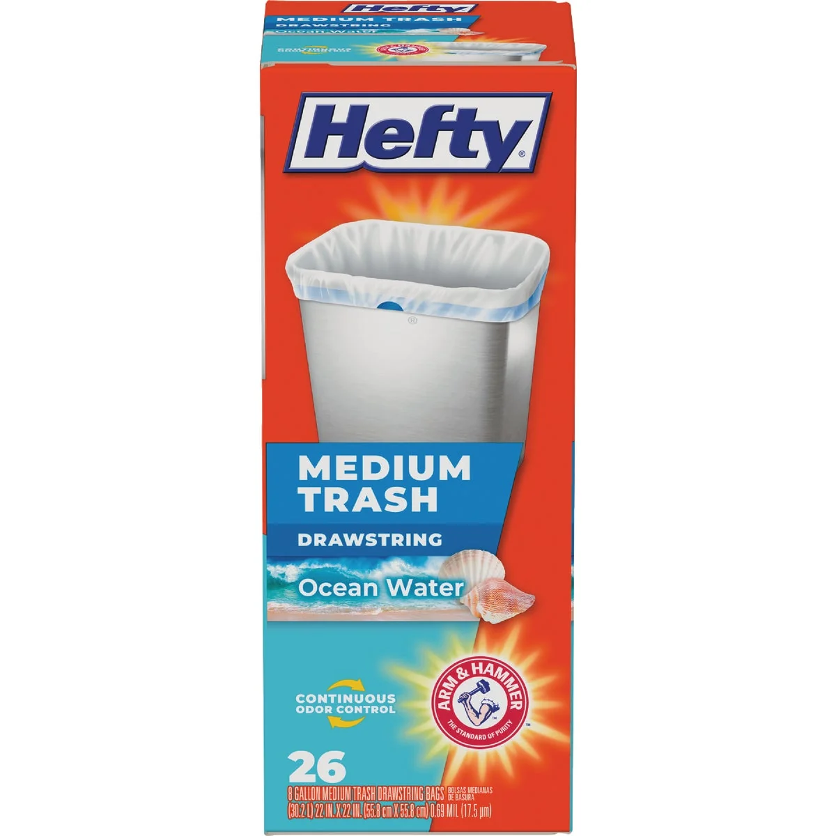 High-End Hefty 8 Gal. White Drawstring Ocean Water Scent Trash Bag 26-Count Powerful