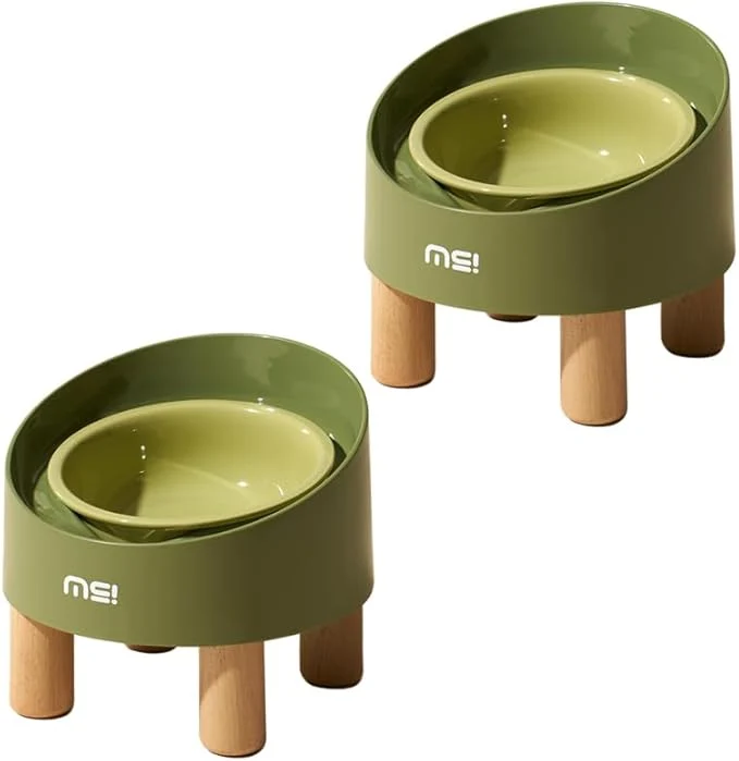 Green Ceramic d Cat Bowls Adjustable Raised Double Bowls Set Pet Bowl with Anti Slip Rubber Pad Leak-Proof Stress Neck Food Water Bowls for Small Dogs GeenAbout ThisOverview Top-Quality