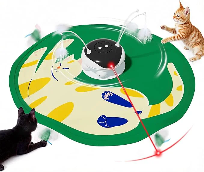 Versatile Gardner Pet Cat Toys Chargeable 5in1 Hide and Seek Automatic Interactive cat Toy Chirping Moving Ambush Feather Track Balls Indoor Exercise Kicker 24 inch Cover for All Breeds Cat PatternAbout This Enhanced