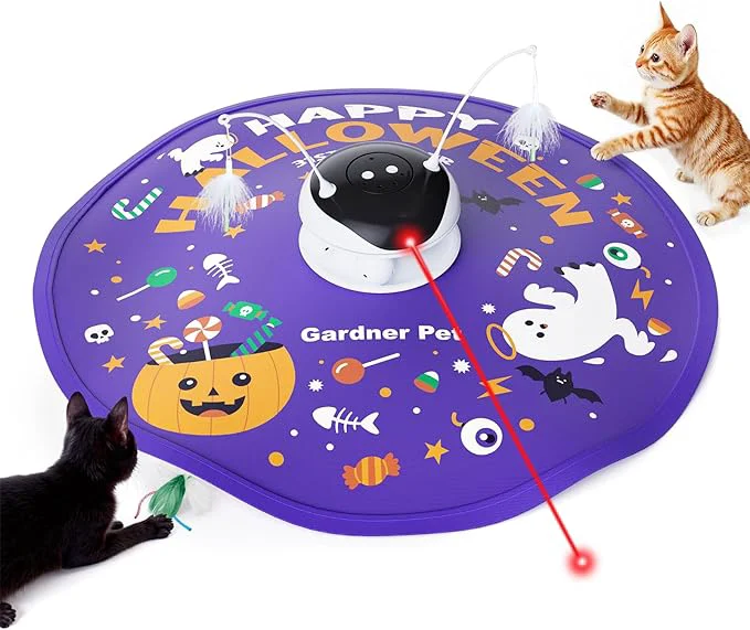 Practical Gardner Pet Cat Laser Toys USB Chargeable 5 in1 Hide and Seek Automatic Interactive Toy Moving LED Red Dot Ambush Feather Play Track Balls Kitten Exercise Toy for Indoor Cats 24 Inch Cover PurpleAbout This Superior