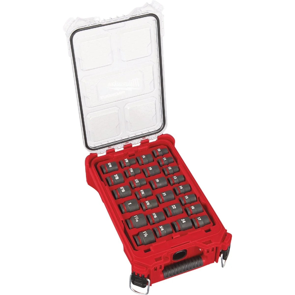 Advanced Milwaukee SHOCKWAVE Standard Metric 1 2 In. Drive 6-Point Impact Driver Set with PACKOUT Organizer 27-Piece Enhanced