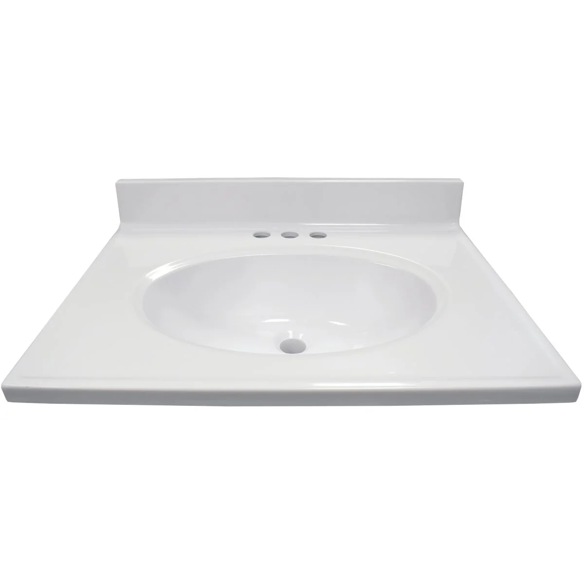 Fashionable Modular Vanity Tops 25 In. W x 19 In. D Solid White Cultured Marble Non-Drip Edge Vanity Top with Oval Bowl Sophisticated