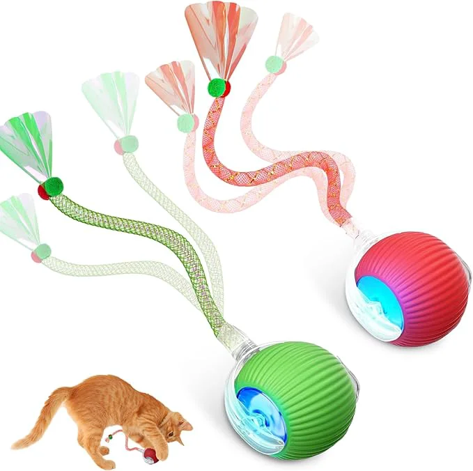 Safe Interactive Cat Toys for Indoor Cats Automatic Kitten Toys for Bored Indoor Adult Cats Smart Kitten Rolling Ball Moving Balls Toy Rechargeable Dog Cat Ball for Enrichment Exercise Red Green About This Clean