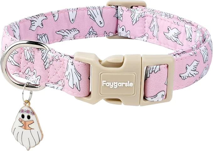 Exclusive Faygarsle Pink Ghost Pattern Dog Collar Unique
