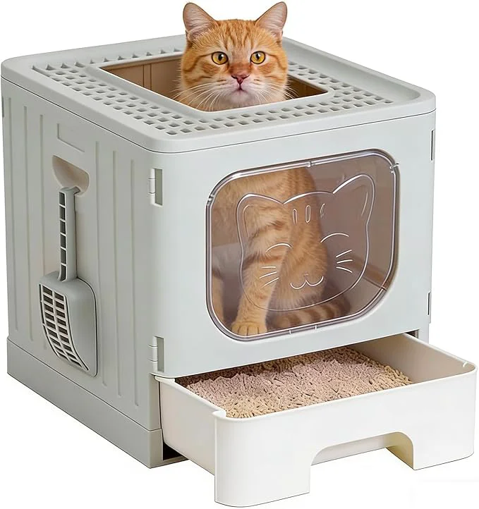 Professional Cat Litter Box with Scoop Large Foldable Litter Box with Lid Drawer Tray Top Entry Cat Litter Box Odor Control Easy to Clean for Small to Medium Cats Light Gray 19 L x 15.3 W x 15 H About ThisOverview Long-Lasting