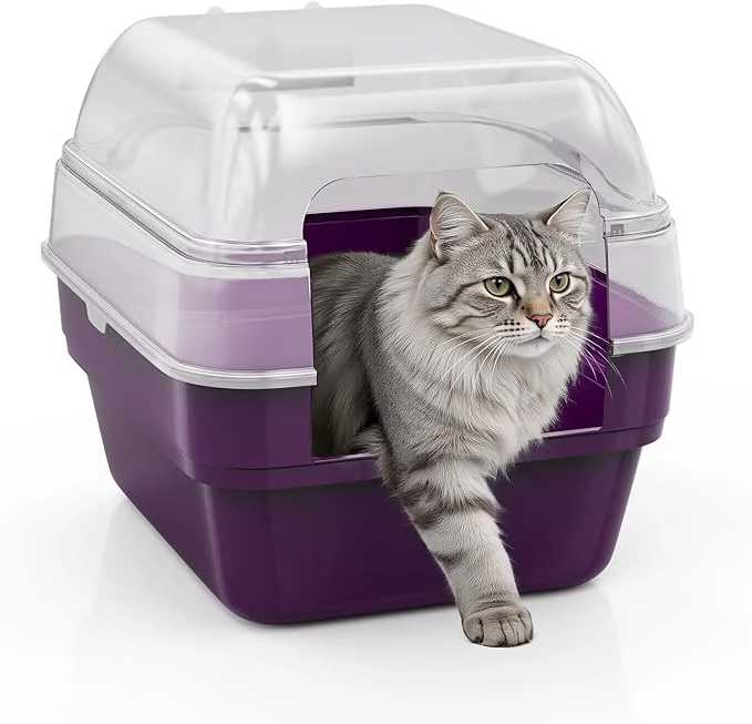 High-End Large Cat Litter Box with Transparent Lid Foldable Hooded Litter Box with Front Door Flap for Privacy Easy Clean Non-Sticky Litter Box with Intelligent Deodorizing 21.6 L x 17.8 W x 17.3 H About ThisOverview Durable