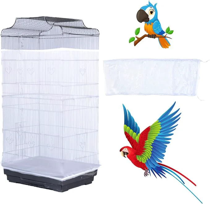 Crafted Bird Cage Seed Catcher Large Airy Gauze Seeds Bird Cage Cover Guard Adjustable Effective