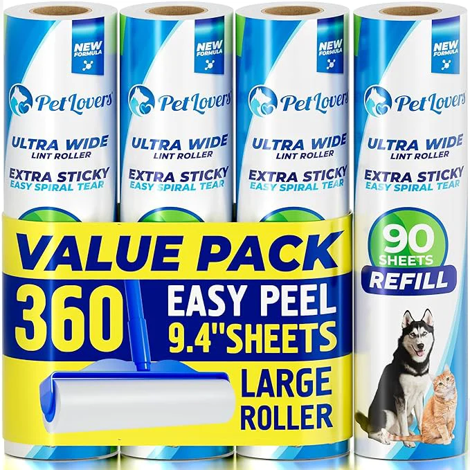 Original PetLovers Extra Sticky Floor Lint Roller 4 Pack of Refills Only – No Handles Included – 90 Sheets Per Refill 360 Sheets TotalAbout ThisOverview Top-Quality