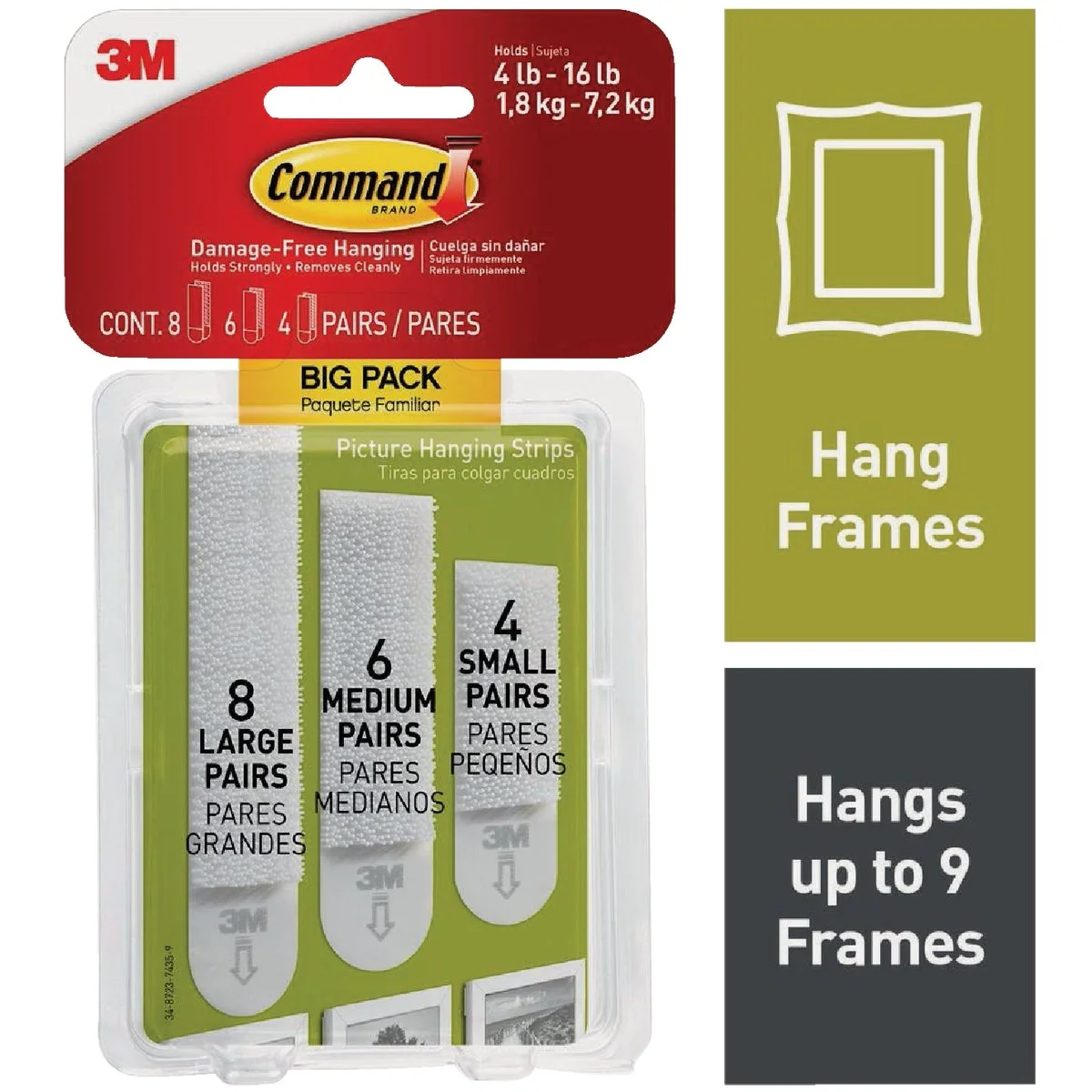 Functional Command Assorted Picture Hanging Strips Big Pack 8 Sets Large 6 Sets Medium 4 Sets Small Long-Lasting