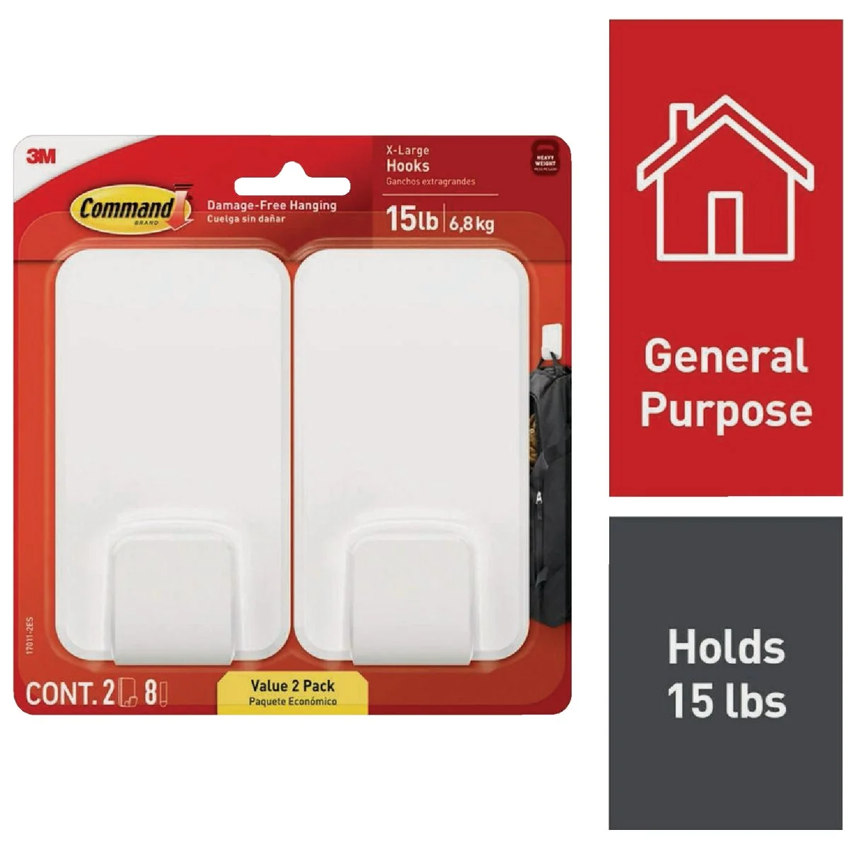 Fashionable Command Extra Large 15 Lb. Adhesive Hook White 2 Hooks 8 Strips Secure