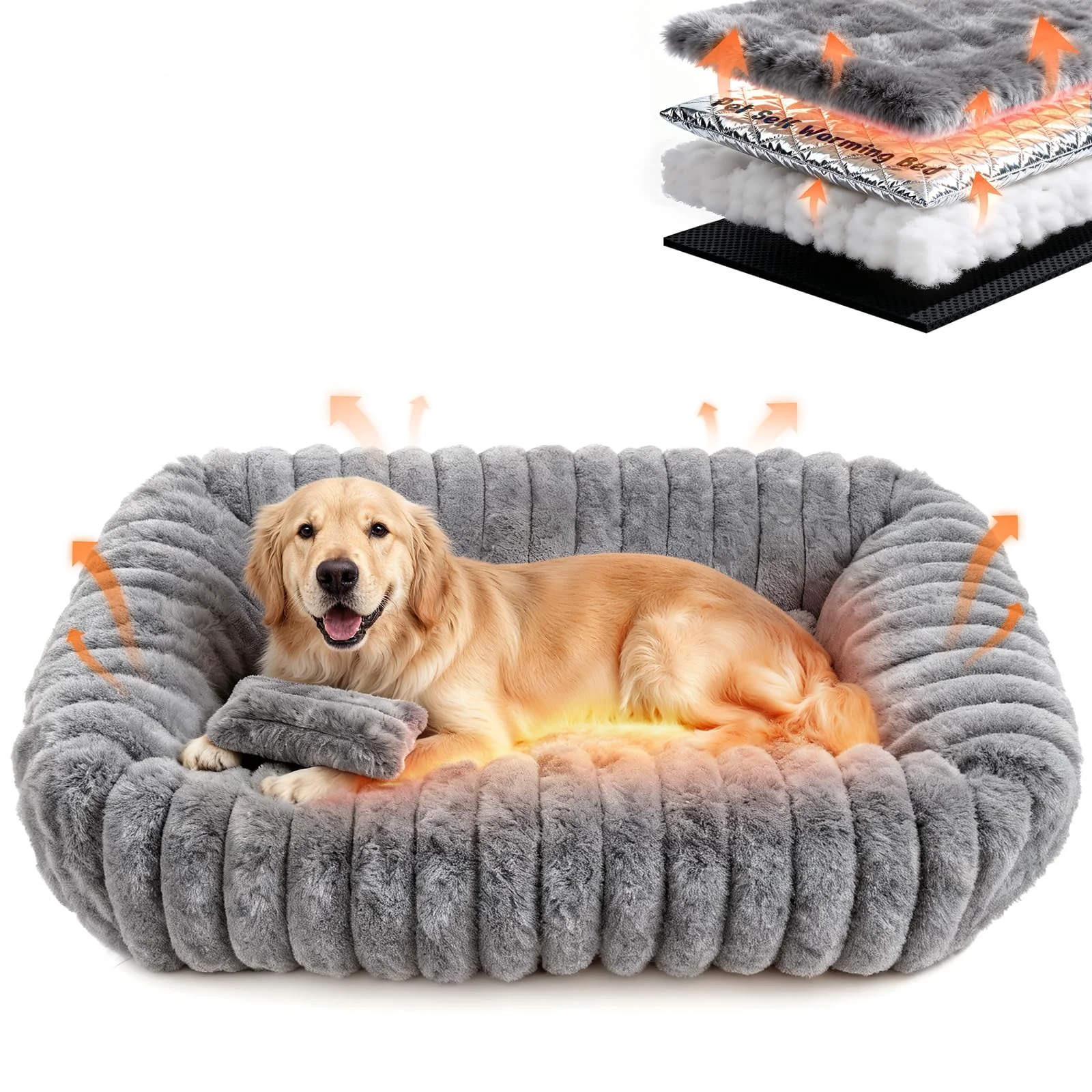 Trusted QOKO Large Self-Warming Dog Bed — Plush Rabbit Fur Removable Cover Anti-Slip Relaxed