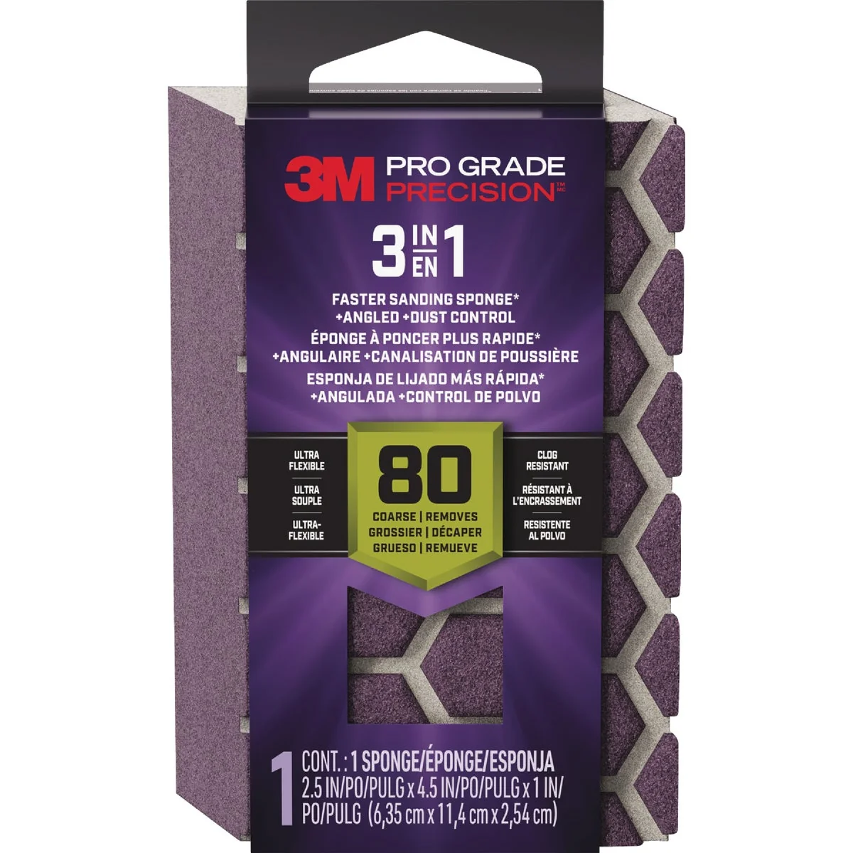 Consistent 3M Pro Grade Precision 2.5 In. x 4.5 In. x 1 In. 80 Grit Coarse 3-in-1 Sanding Sponge Stylish