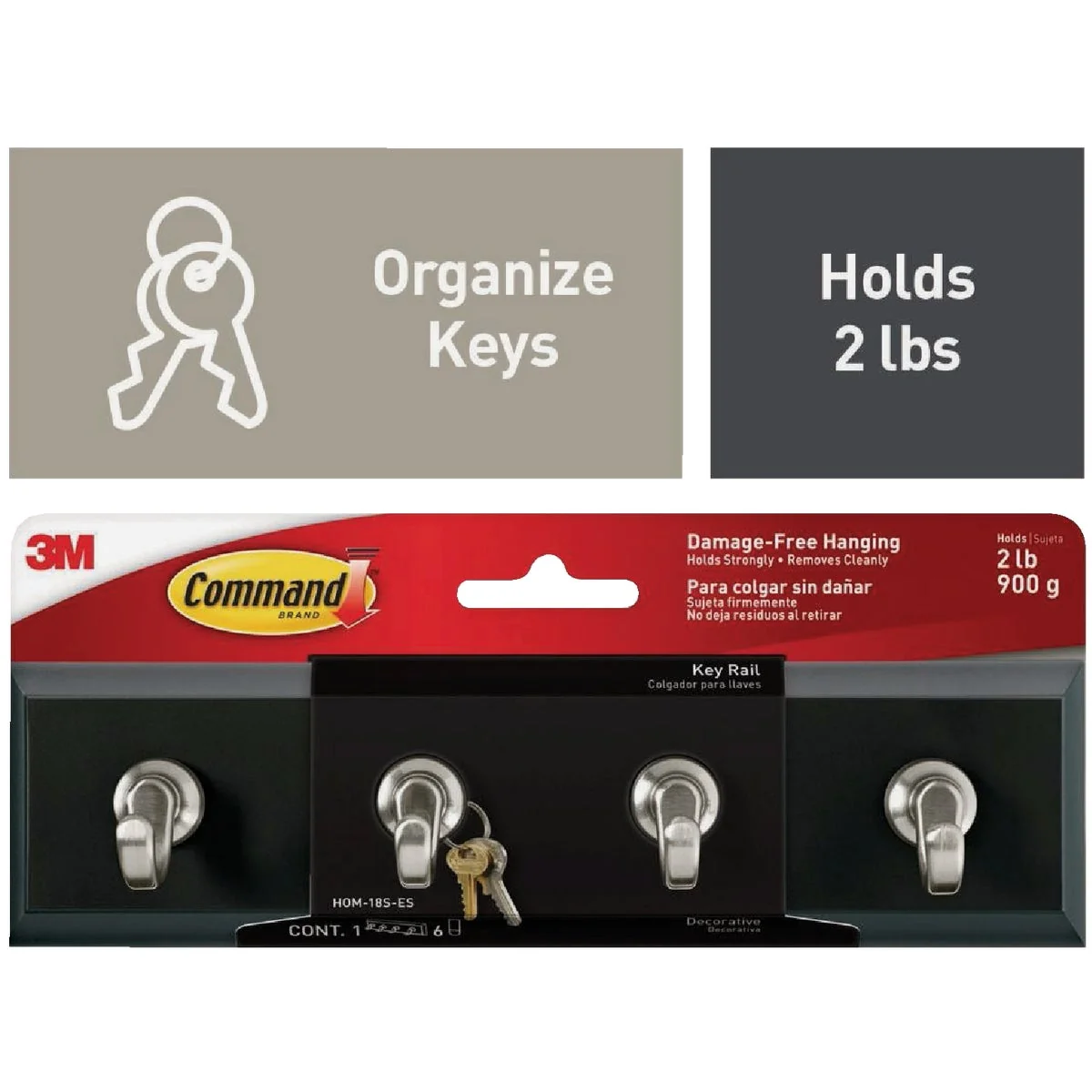 Premium Command Slate Key Rail 6 Strips Solid