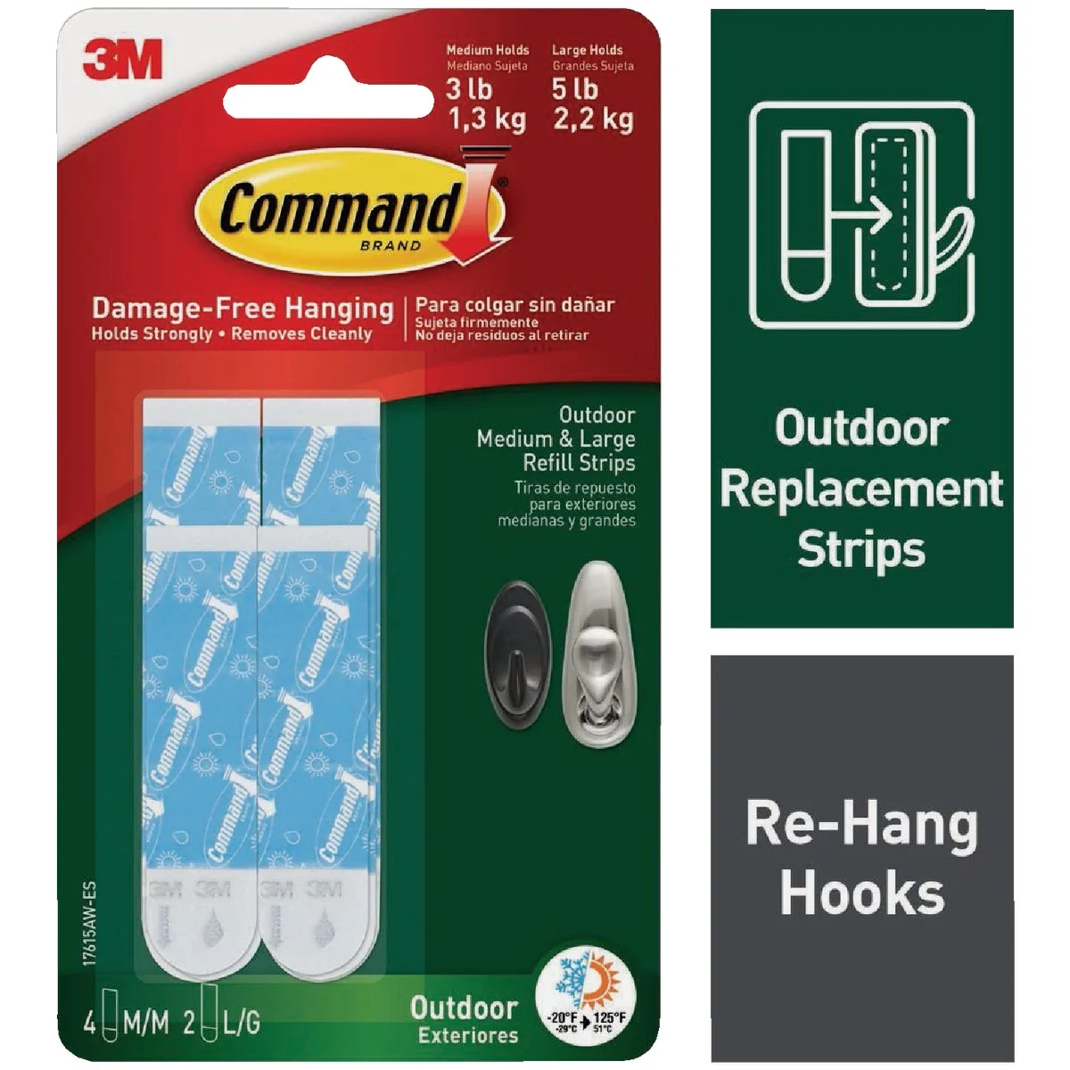 Traditional Command Outdoor Medium and Large Foam Strip Refills 4 Medium Strips 2 Large Strips Original Design