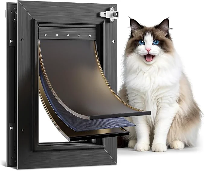 Original Design All Aluminum Cat Door Interior Door Black 3 Flaps Selected