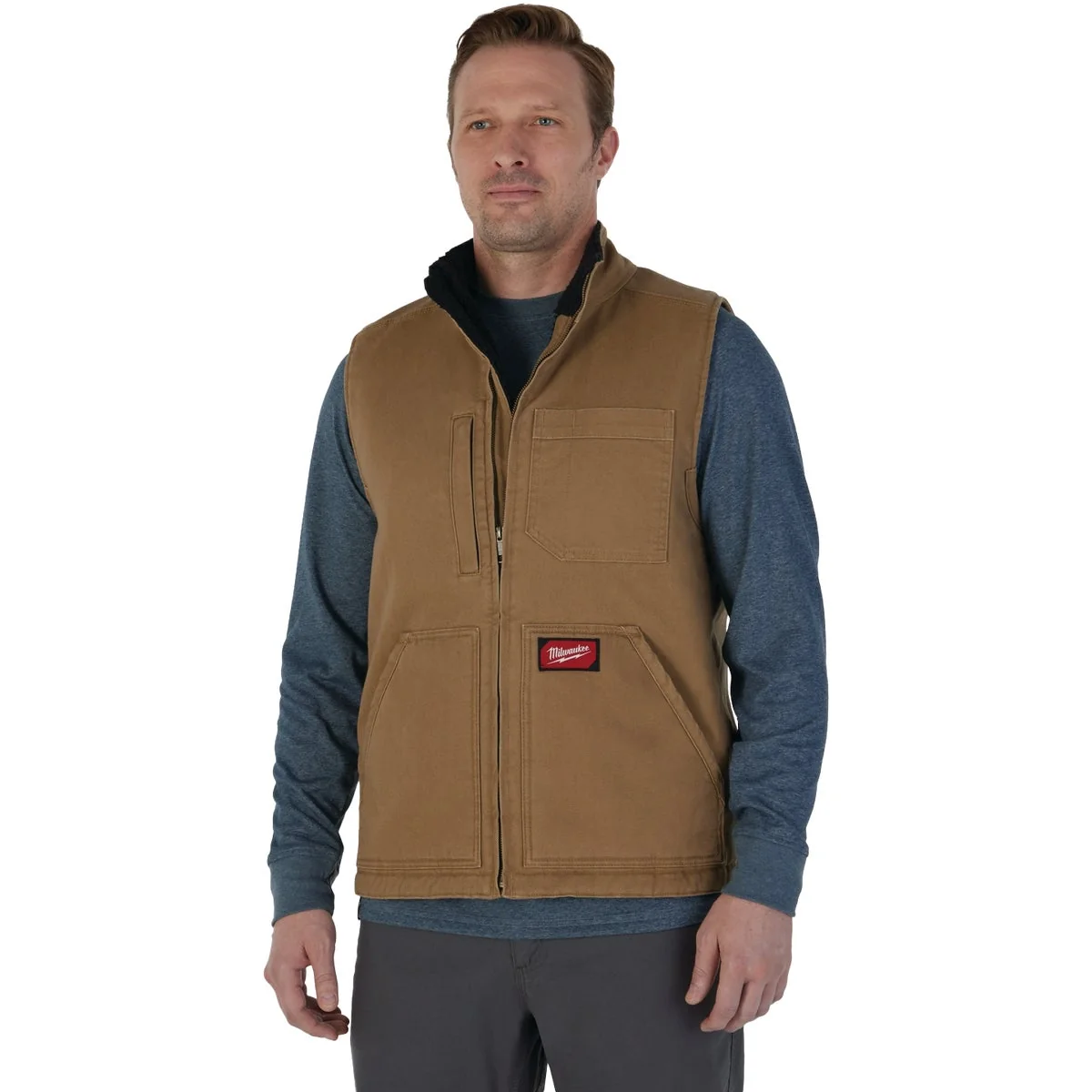 Environmentally Friendly Milwaukee Unisex Large Brown Sherpa Lined Canvas Heavy-Duty Vest Next-Generation