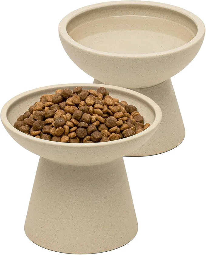 Certified 2 d Cat Bowls Extra Wide for Food Water – Whisker Fatigue Ceramic Wide Shallow Food Dish Lead Cadmium Raised Height for Cats Pottery Clay Not Glazed About ThisOverview Secure