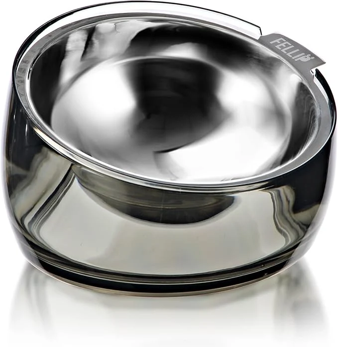 Smooth Felli Pet Oblik Acrylic Raised Dog Food Water Bowl Stainless Steel Slanted Oval Dish for Short Leg Puppy Small Medium Pet d Tilted Metal Feeder Smoky 1.5 Cups Oval Dish About ThisOverview Original Design