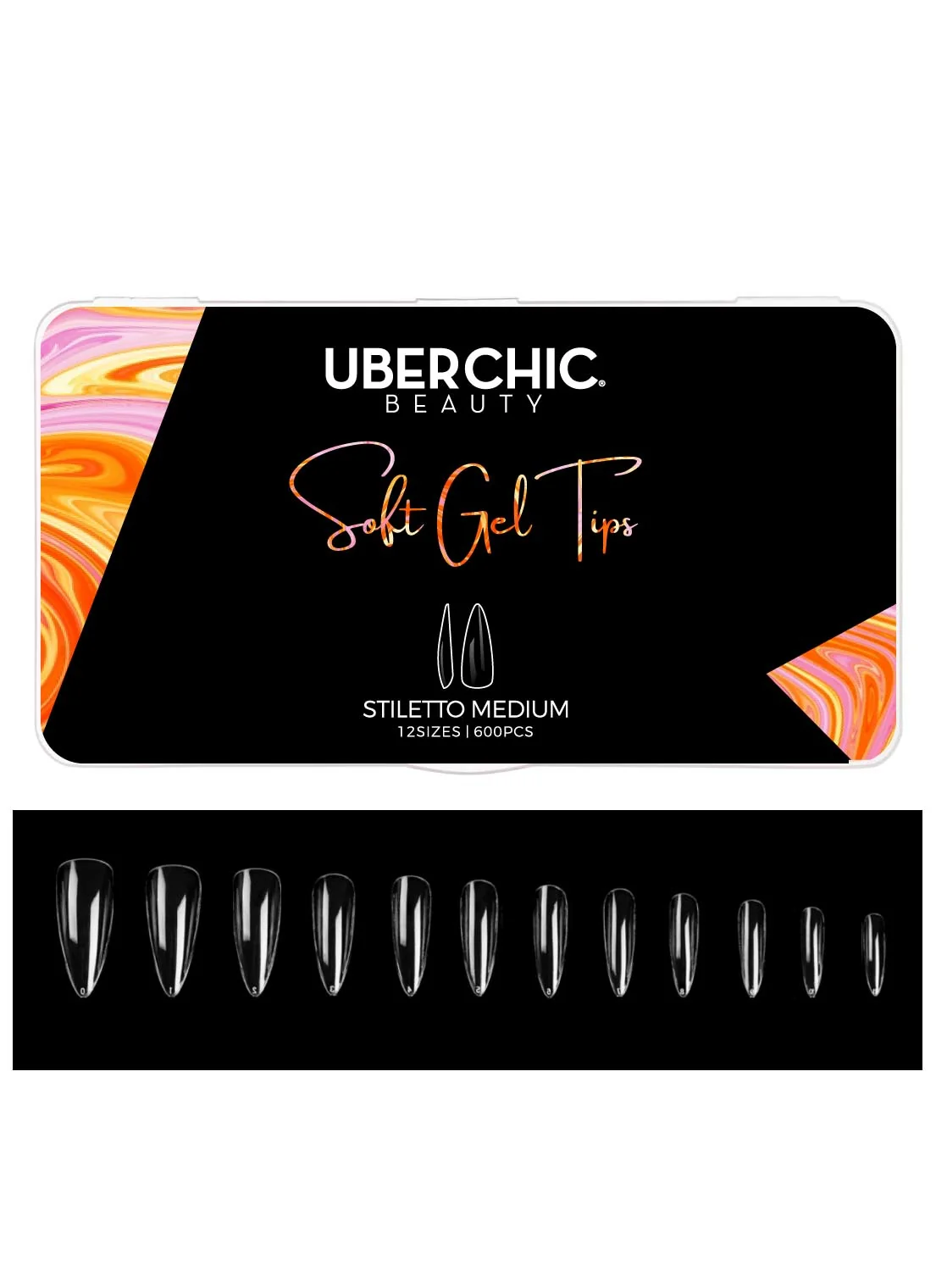 Flexible 600 Soft Gel Tips Stiletto – Medium Excellent