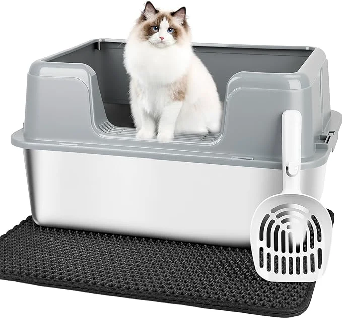 Proven Vivifying XL Stainless Steel Cat Litter Box High Side Metal Litter Pan with Scoop and Mat for Big Cats Kittens Rabbits and Hamsters Easy Cleaning Design Gray About ThisOverview Luxury