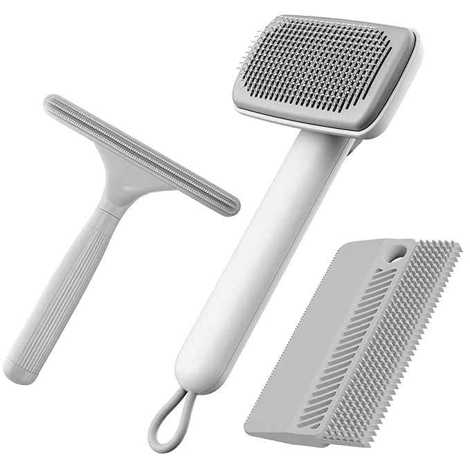 Eco-Friendly Cat Dog Self Cleaning Slicker Grooming Brush Pet Hair Removal Tool Reusable Lint Remover Carpet Scraper for Clothes Couch Pet Bed Furniture Bedding Sofa Car Fine