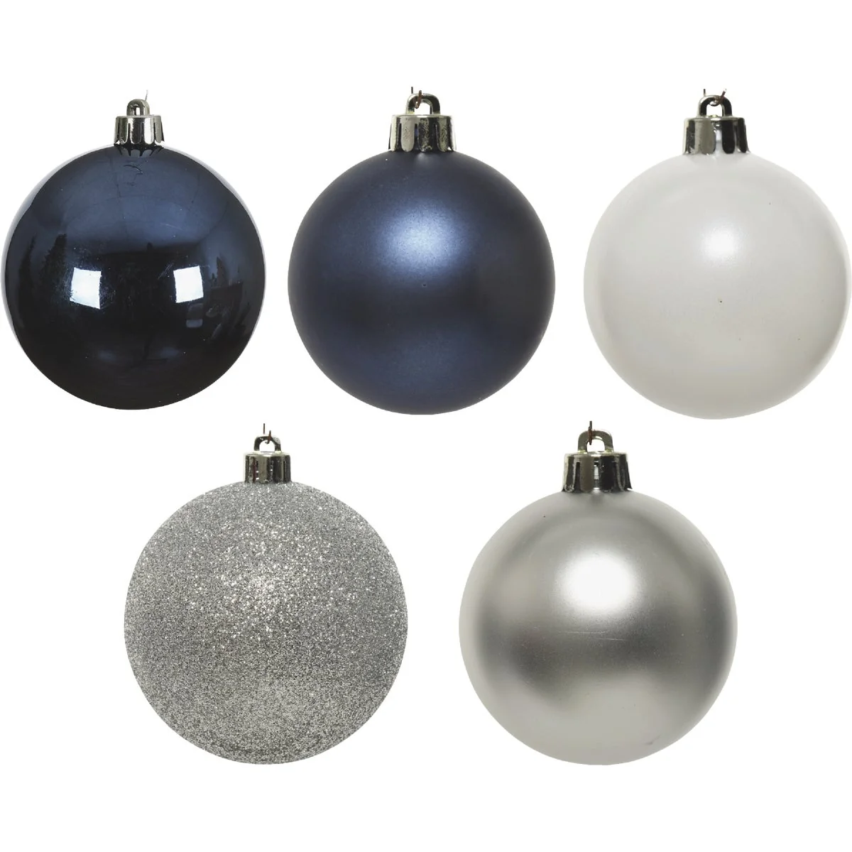 Exceptional Decoris 2.4 In. Shatterproof Blue Silver White Bauble Christmas Ornament 30-Pack Verified