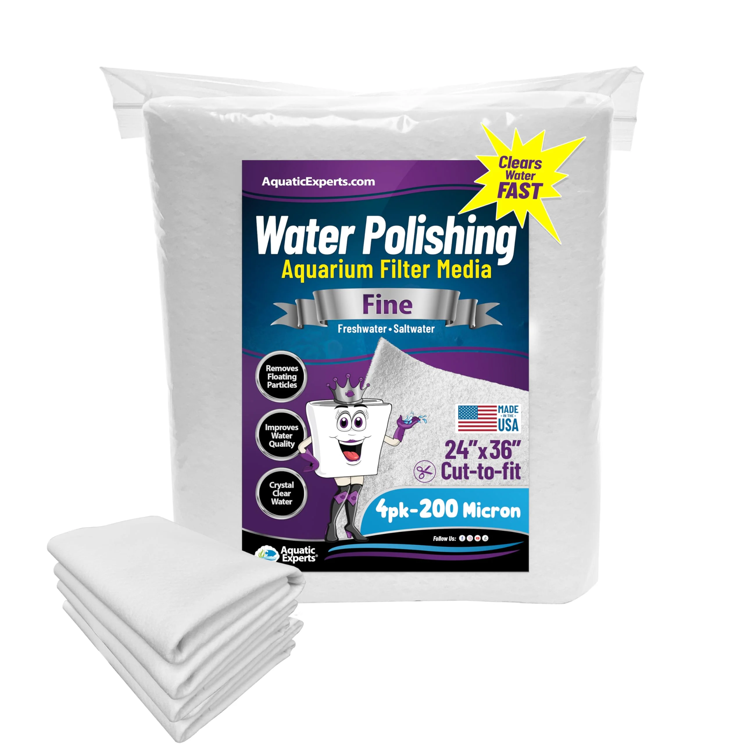 Classic Aquatic Experts 200 Micron Aquarium Polishing Filter Pad – 24 x 36 in 4 Pack Specialty