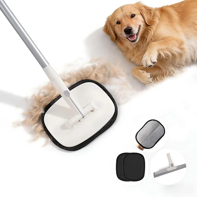 Responsible Pet Hair Remover for Cat Dog Reusable Pet Hair Removal Tool with Adjustable Long Handle for Pet Fur on Carpet Stair Couch Electrostatic Carpet Rake Brush Squeegee for Floor Glove 3 in 1About ThisOverview Effective