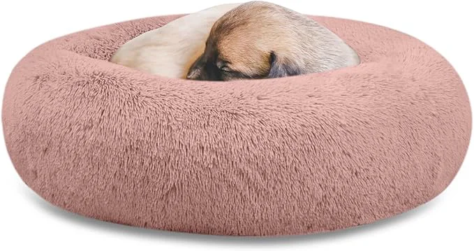 Certified SAVFOX 20 inches Calming Donut Dog Bed – 3X Durable Plush Faux Fur Machine Washable Non-Slip Fits up to 15 lbs PinkAbout ThisOverview Premium Material