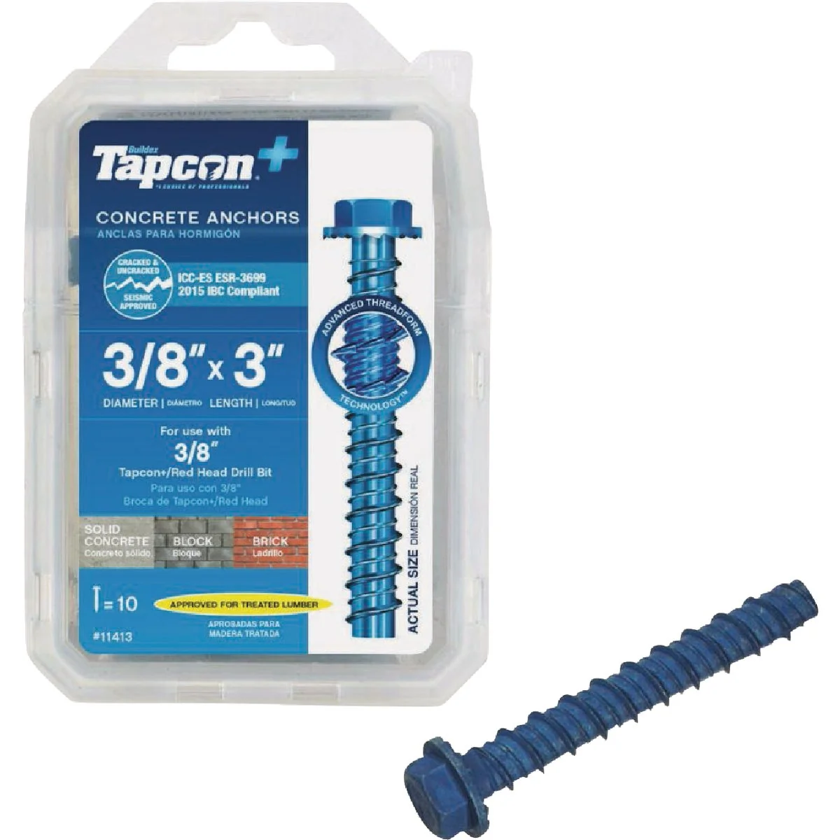 Breathable Tapcon 3 8 In. x 3 In. Hex Washer Concrete Screw Anchor 10 Ct. Durable