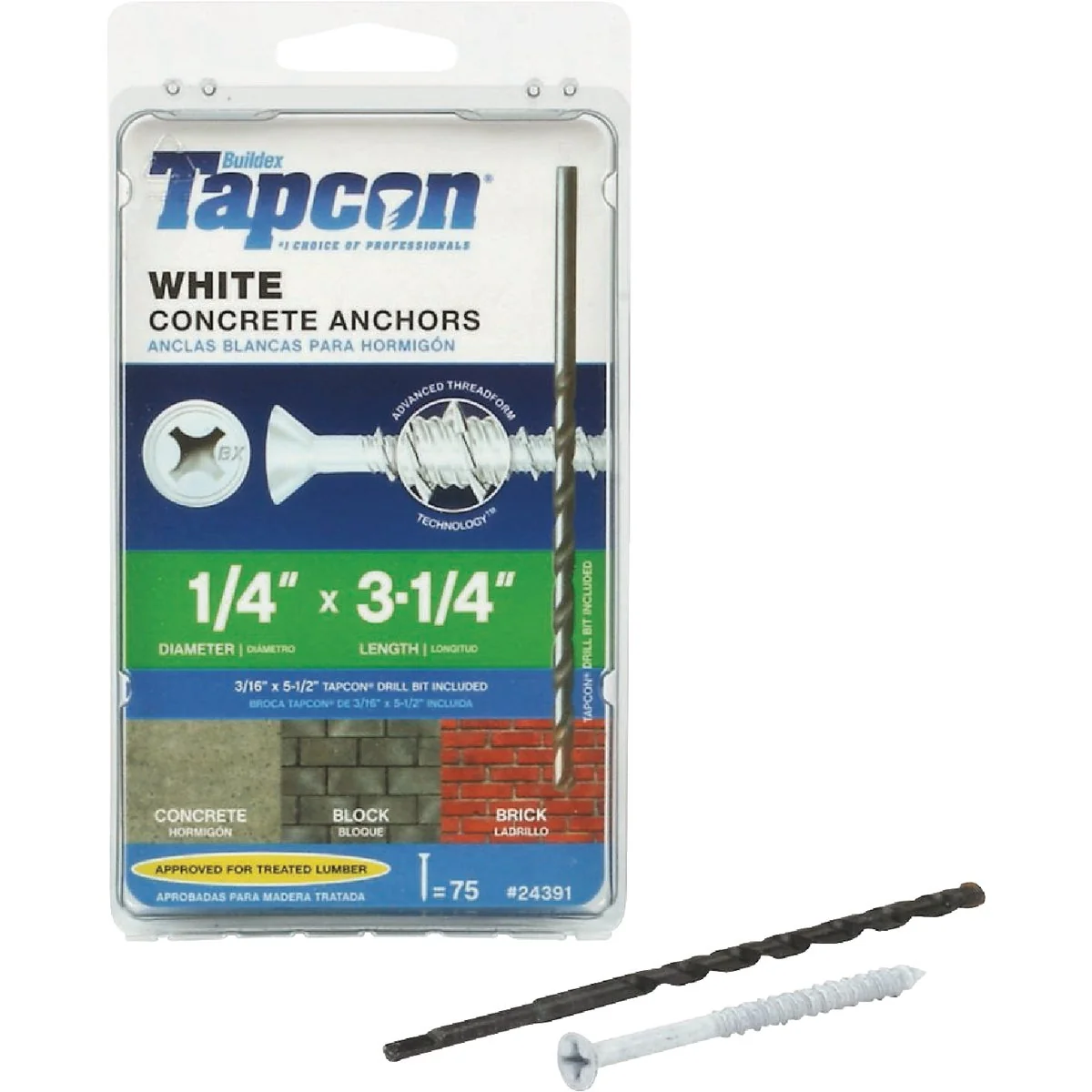 Solid Tapcon 1 4 x 3-1 4 White Ultrashield Philips Flat-Head Concrete Screw Anchor 75 Ct. High-End