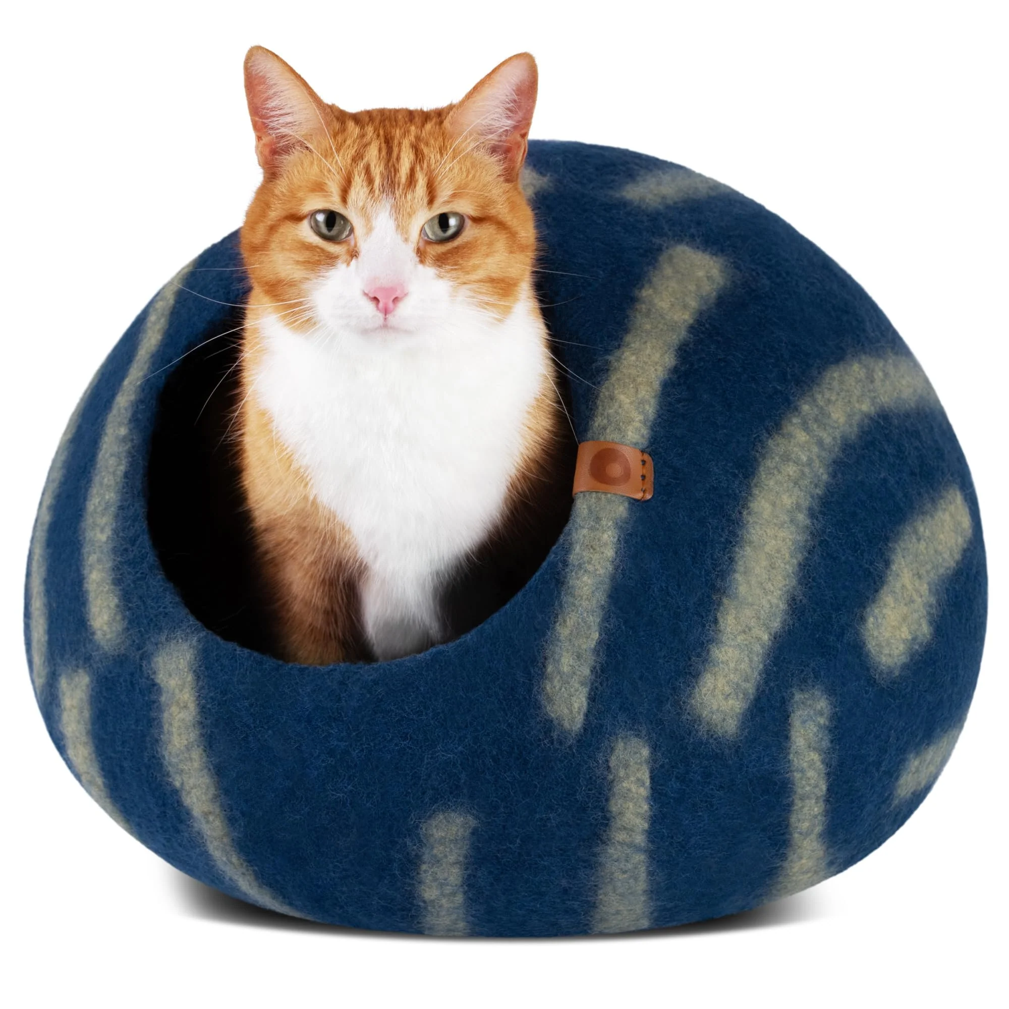 First-Class MEOWFIA Cat Cave – Premium Merino Wool Felt Cat Bed Medium Deep Azure Fine