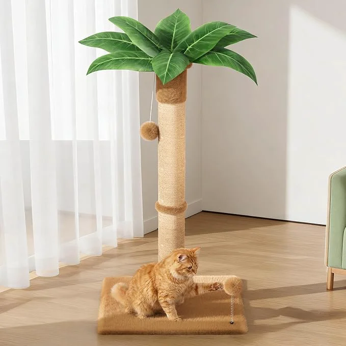 Stylish XiaZ Cat Scratching Post 34” Tall Cat Scratchers Tree Tower for Indoor Kitty with Extra Wide 15.8 Stable Base and 2 Toy Balls Natural Sisal Plush Fabric for Small Medium Cats Brown 2.8in About ThisOverview Specialty