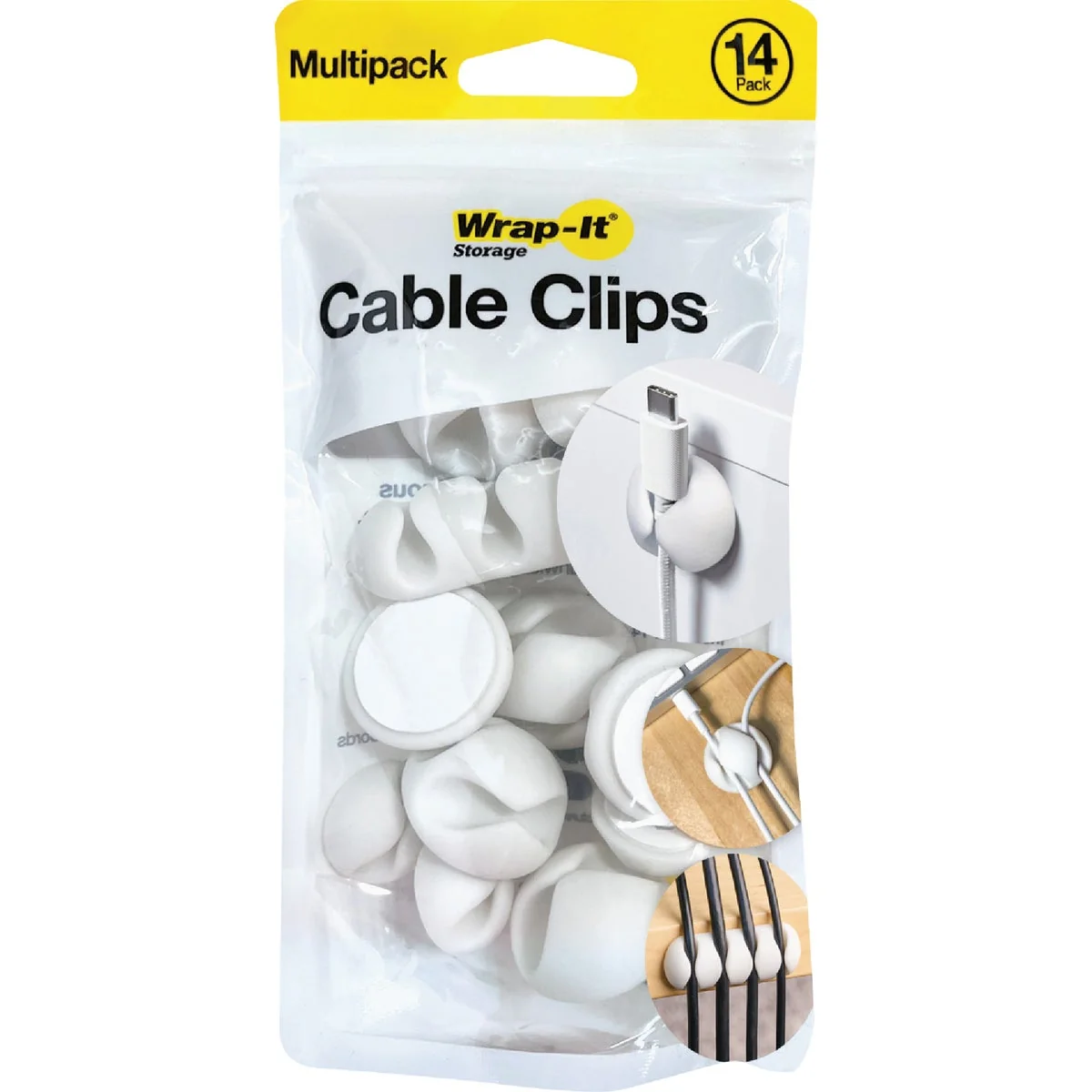 Functional Wrap-It Storage Single White Cable Clip 14-Pack Green