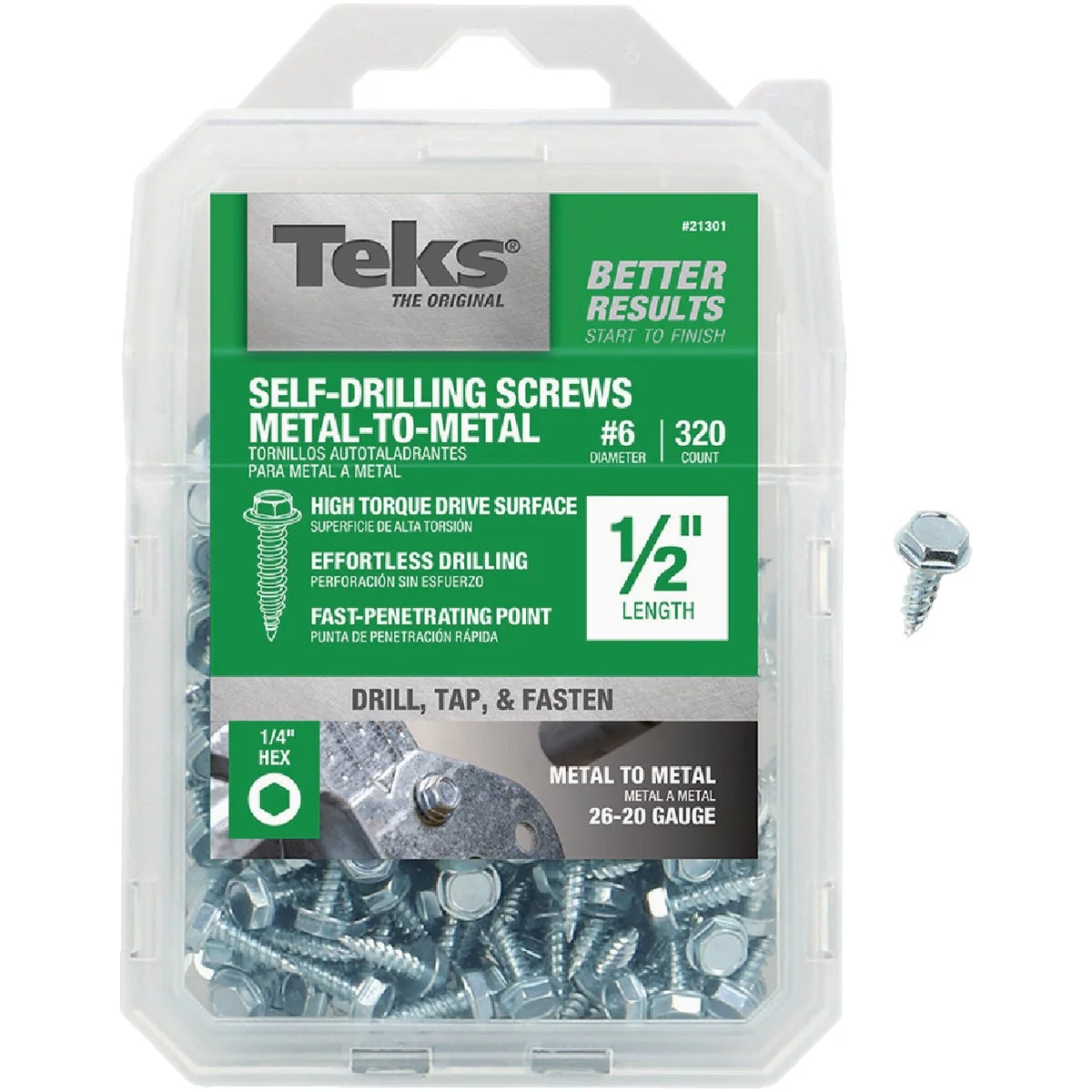 Comfortable Teks 6 x 1 2 In. Hex Washer Head Sharp Point Metal to Metal Screw 320 Ct. Excellent