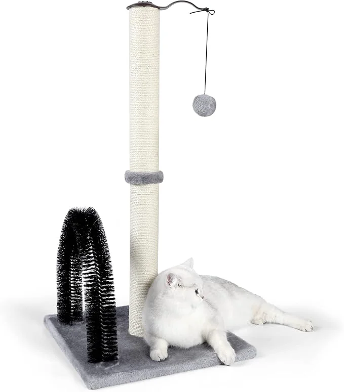 Fashionable ANWA Tall Cat Scratching Post with Arch Self Groomer Massager 32 Scratching Post for Indoor Cats from Kitten to Adult Cats Stable Sisal Cat Post with Extra Interactive Dangling Plush ToyAbout ThisOverview Traditional