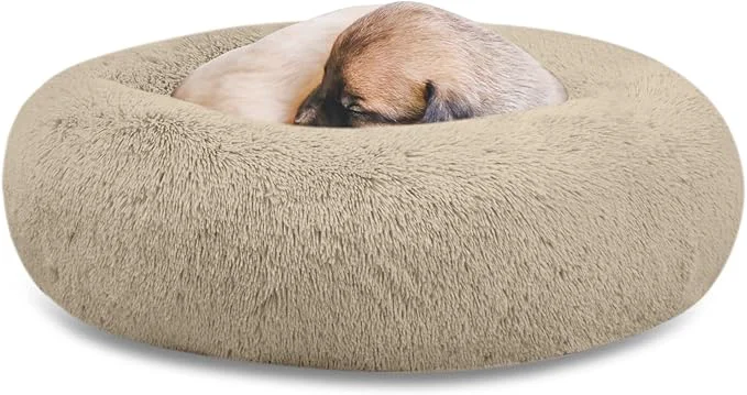 Effective SAVFOX 20 inches Calming Donut Dog Bed – 3X Durable Plush Faux Fur Machine Washable Non-Slip Fits up to 15 lbs BeigeAbout ThisOverview Genuine