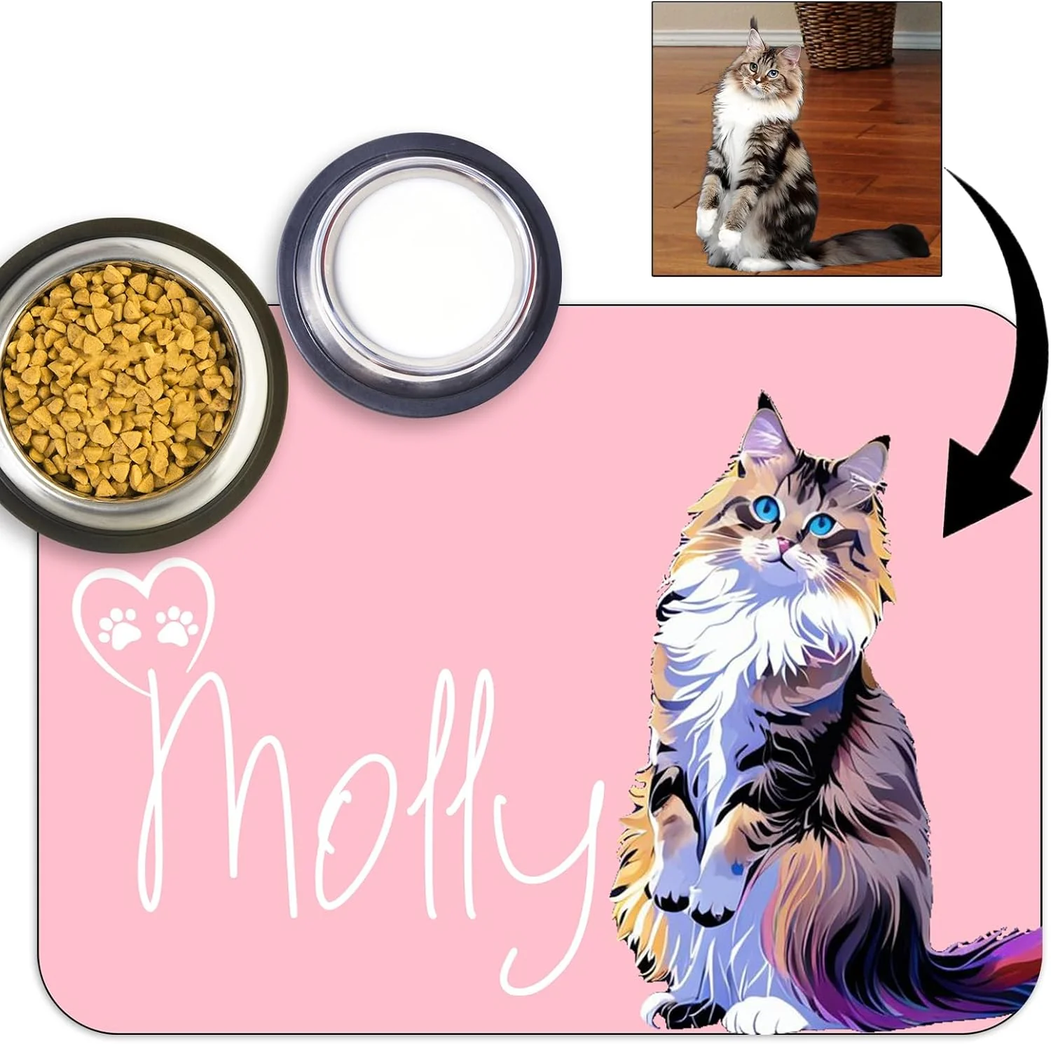 Lightweight Personalized Dog Cat Feeding Mat Custom Pet Food Mat Waterproof Non-Slip Customized Puppy Name Photo Placemat Dish Rug Floor Protector Gifts for Pets Lover Pattern 5 Sustainable