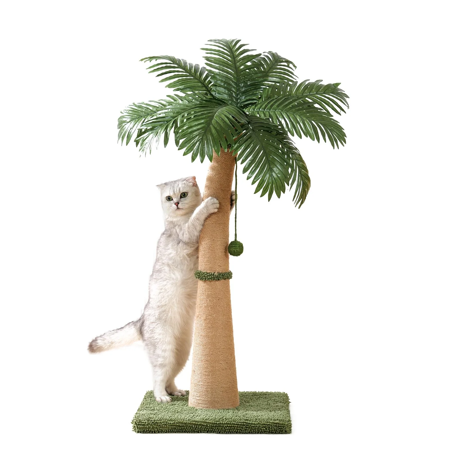 Clean Furlogy 40-inch Tall Cat Scratching Post – Palm Tree Curved Cat Tree with 3 Interactive Balls Environmentally Friendly