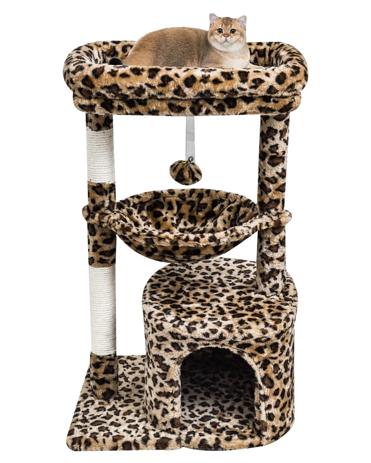 Elite SYANDLVY Small Leopard Print Cat Tree for Indoor Cats Scratching Post Perch Cave Elegant