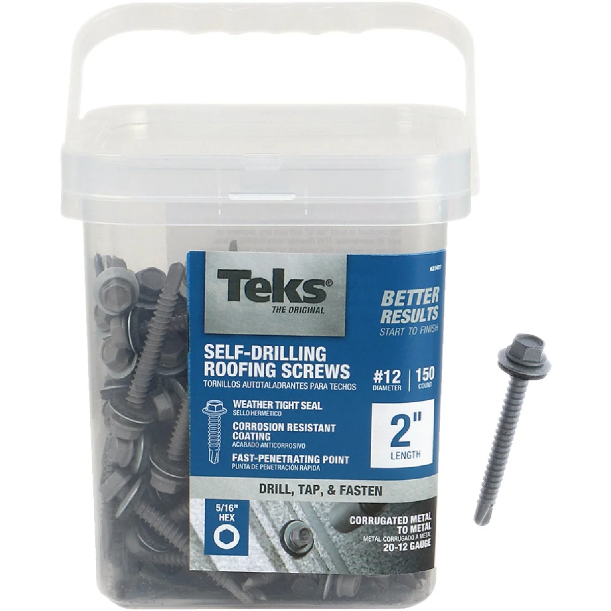 Natural Teks 12 x 2 In. Hex Washer Head Drill Point Metal to Metal Roofing Screw 150 Ct. Organic