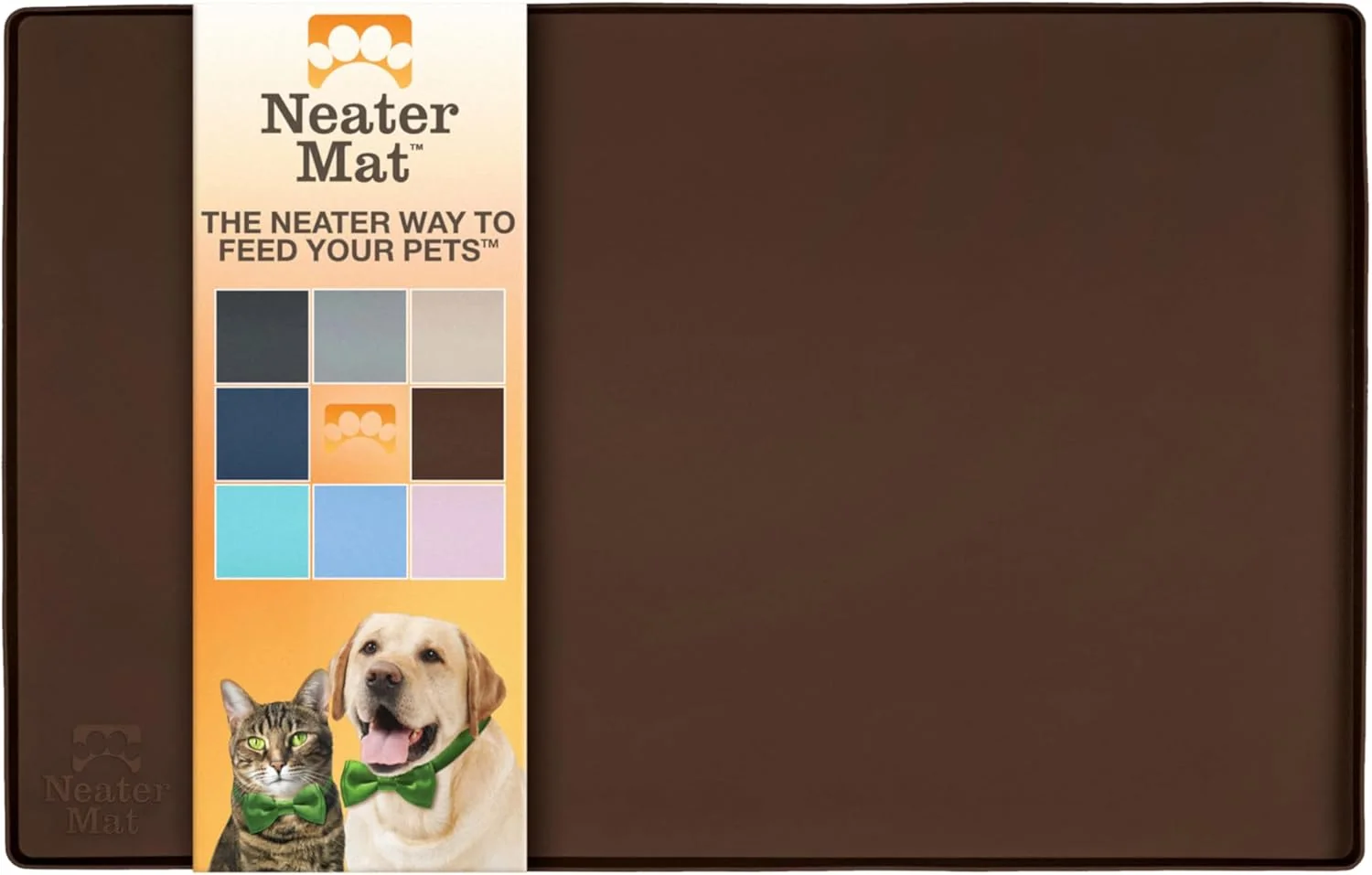 Fine Crafted Neater Pet Brands Neater Mat Pet Mats for Food and Water Cat Dog Bowl Mat Waterproof Silicone Feeding Tray Dog Food Mats for Floors Placemat w Raised Edge for Under Bowls 16 x 10 Brown Elite