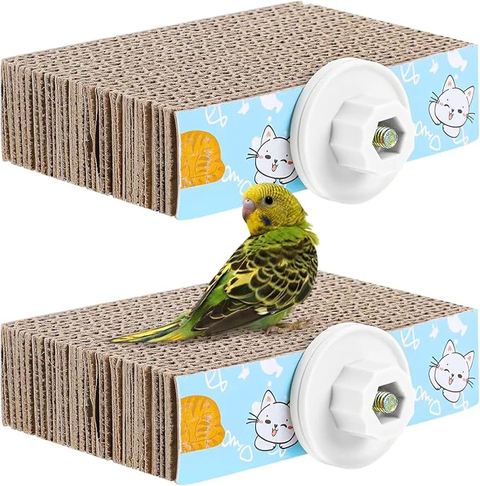 Effective 2 PCS Bird Chew Toy Parrot Cage Perch Cardboard Platform Bird Paw Grinding Stand Long-Lasting