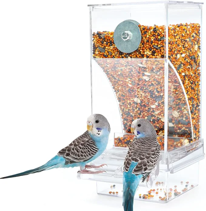 Dependable Rypet No Mess Automatic Bird Feeder Transparent Food Container Cage Acrylic Healthy