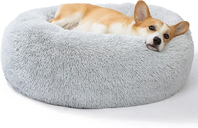 Selected SAVFOX 30 inches Calming Donut Dog Bed – 3X Durable Plush Faux Fur Machine Washable Non-Slip Fits up to 45 lbs Light GreyAbout ThisOverview Innovative